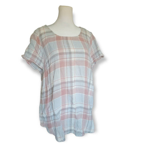 Torrid Womens Abbey Woven Textured Plaid Button Back Top Size 1x Pink‎ Grey - Picture 4 of 10